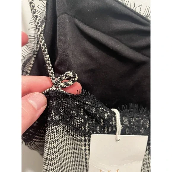 Zara Trafaluc Houndstooth Lace Trim Slip Mini Dress NWT Sz S - Picture 7 of 10